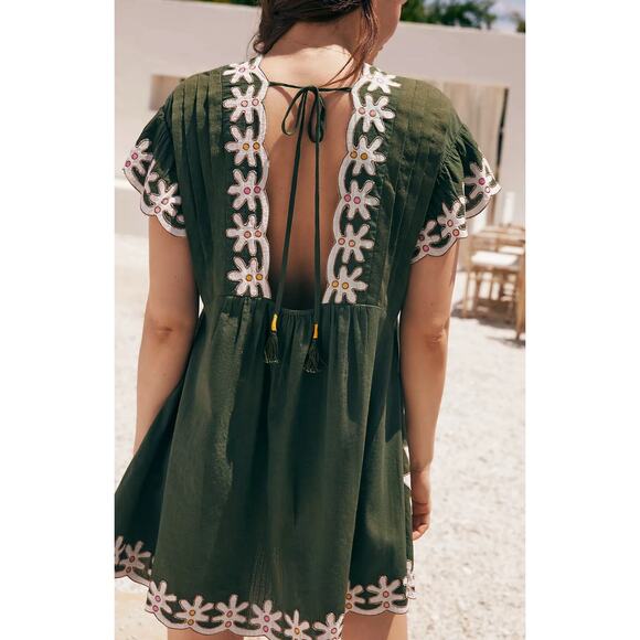 Anthropologie Pintuck Embroidered Mini Dress Women's Size M - Picture 2 of 6
